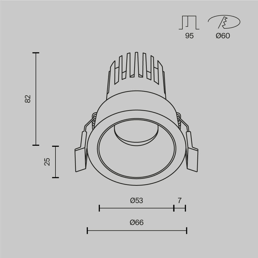 Бяла LED луна Maytoni Dip DL115-10W-3K-W, схема с размери