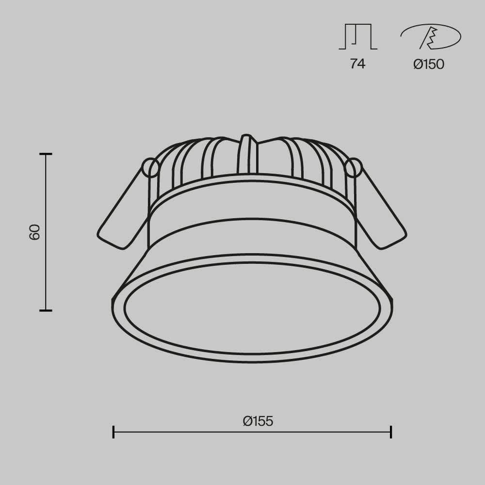 LED луна за вграждане Maytoni Okno DL055-18W3-4-6K-W, бяла, схема с размери