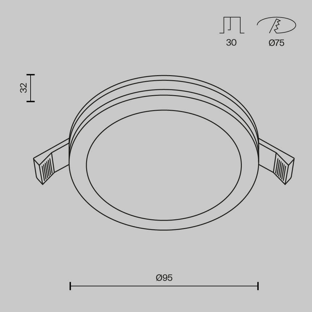 LED луна за вграждане Maytoni Phantom DL2001-L12W 12W 3000K Ø9,5 см бяла - схема с размери