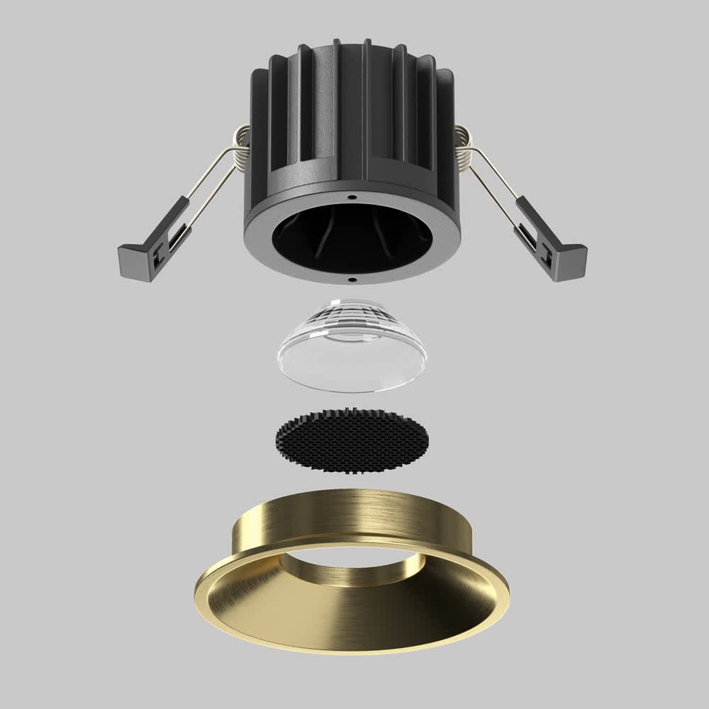 LED луна за вграждане Maytoni Round DL058-12W3K-BS, цвят месинг, разглобен изглед с допълнителен филтър, който се купува отделно