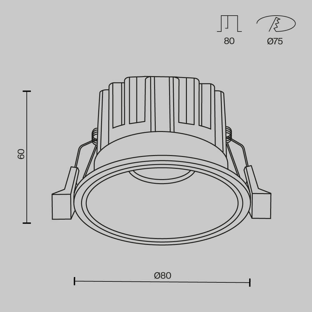 LED луна за вграждане Maytoni Round DL058-12W3K-W, бяла, схема с размери