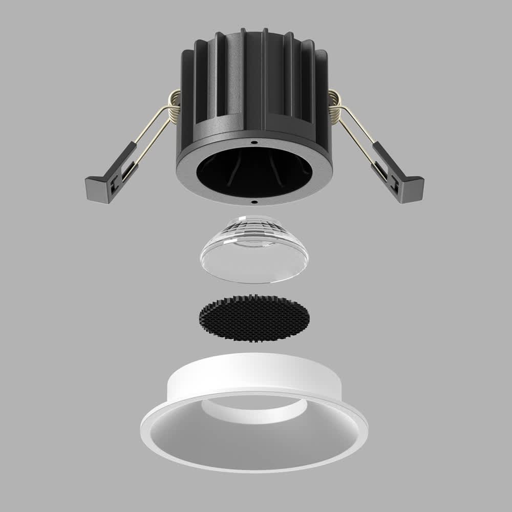 LED луна за вграждане Maytoni Round DL058-12W3K-W, бяла, разглобен изглед с допълнителен филтър, който се купува отделно