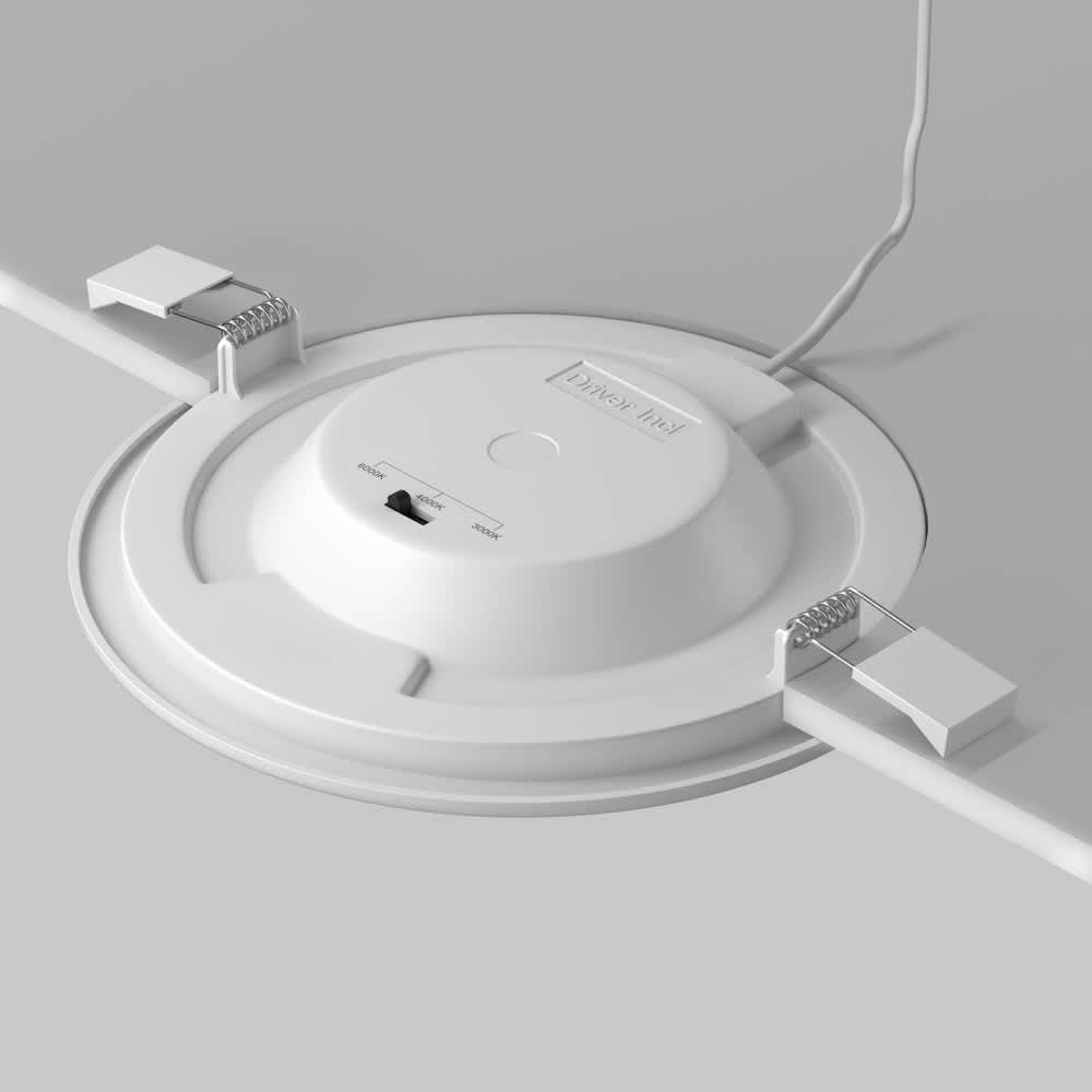 LED луна за вграждане Maytoni Stockton DL017-6-L18W3-4-6K 18W 3000/4000/6000K Ø22 см бяла - заден изглед с кабела и пружините