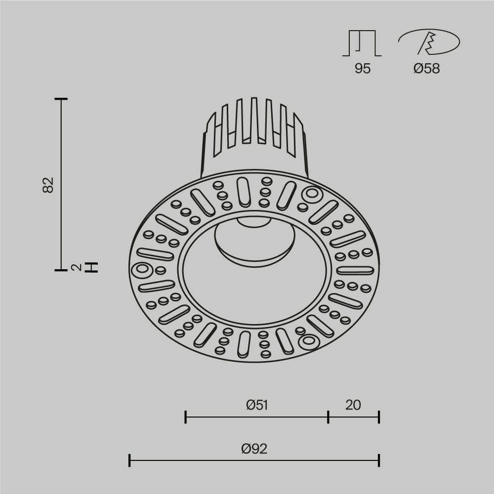 Бяла LED луна Maytoni Dip DL119-10W-3K-TRS-W, схема с размери