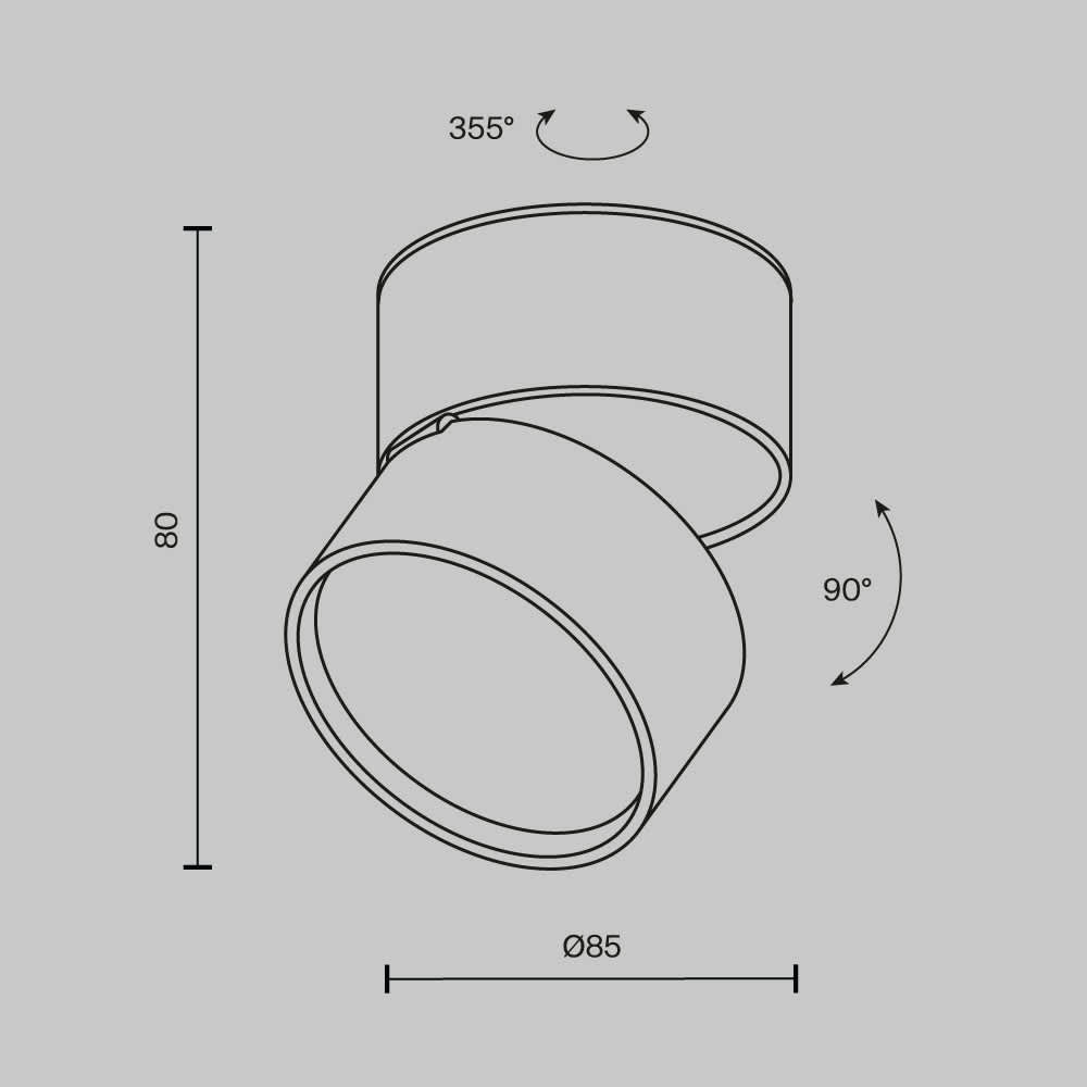 LED луна за повърхностен монтаж Maytoni Onda C024CL-12W2.7K-W-1 12W 2700K Ø8,5 см бяла - схема с размери