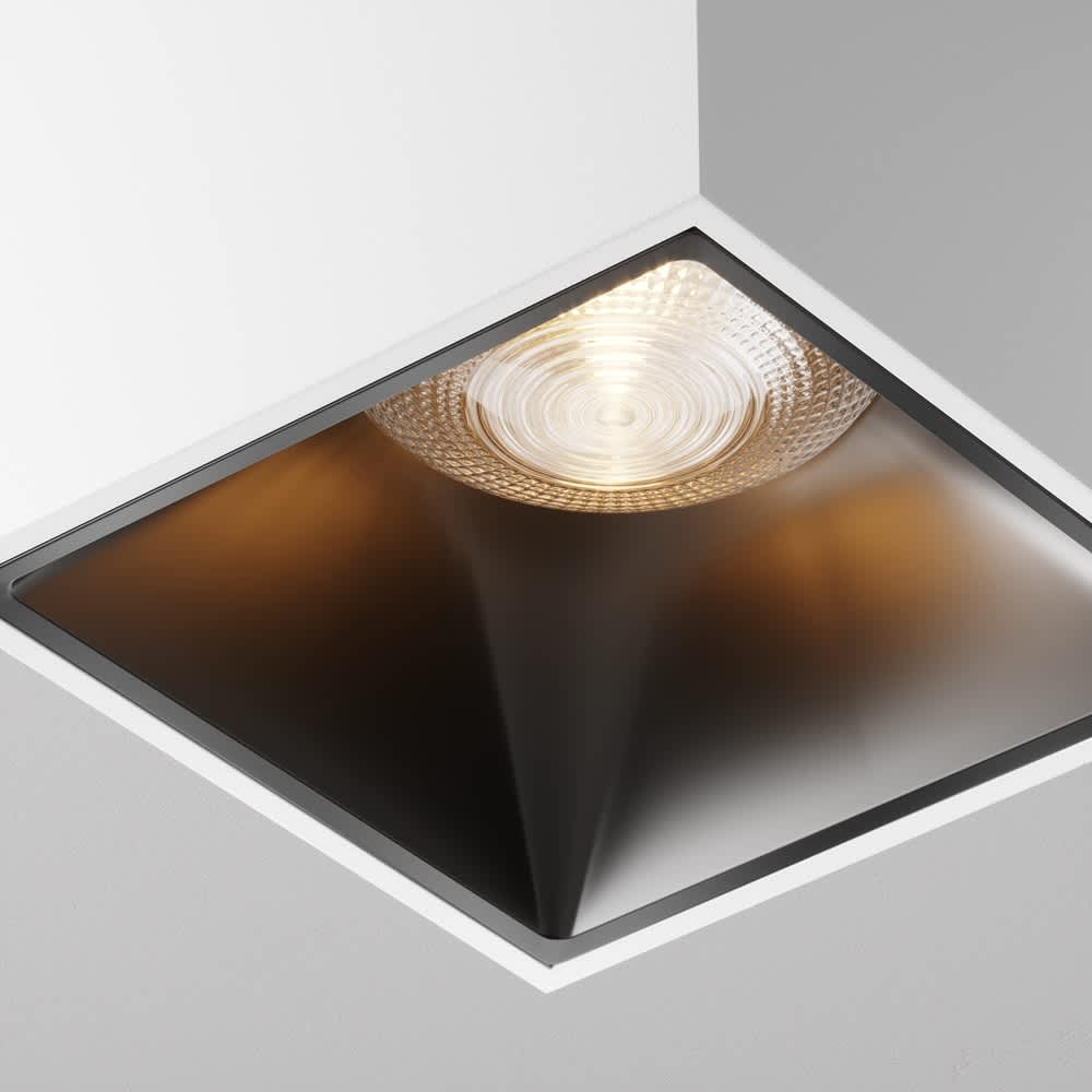 LED луна за таван Maytoni Alfa C065CL-L12W3K, бяла с черен рефлектор, детайл на рефлектора и LED оптиката