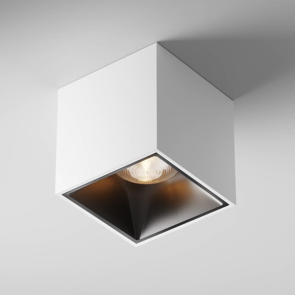 LED луна за таван Maytoni Alfa C065CL-L12W3K, бяла с черен рефлектор, общ изглед на луната за таван