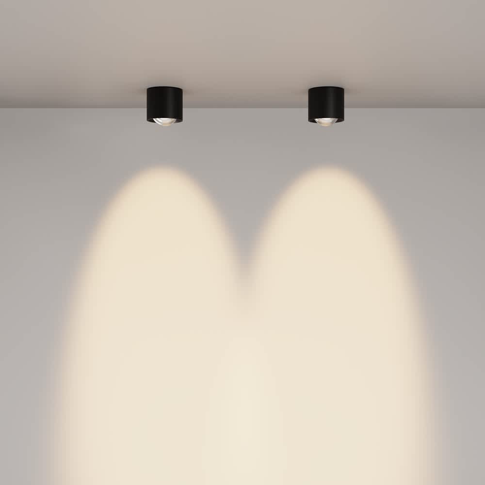 Черна LED луна Maytoni Lens C217CL-15W3K-B, светлинно разпределение върху стена