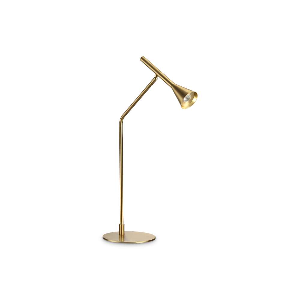 Настолна лампа Ideal Lux Diesis TL 291109 в цвят месинг с кръгла основа и наклонена светеща глава