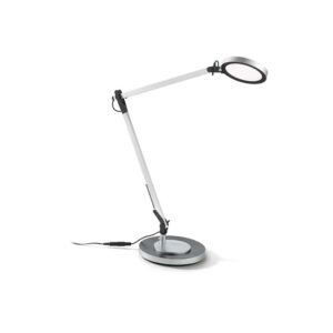 Сребриста настолна LED лампа Ideal Lux Futura TL 204895 с чупещо се рамо и кръгла основа