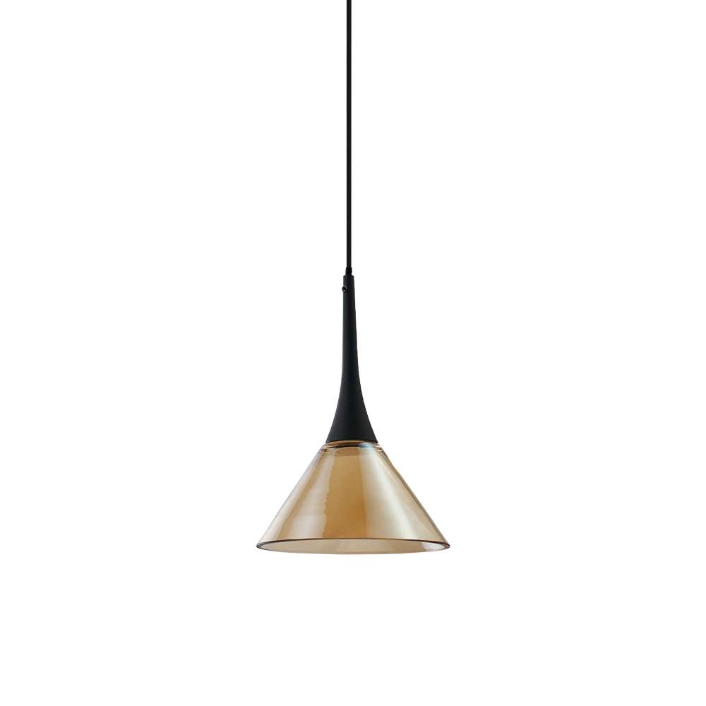 LED пендел Ideal Lux Cocktail LED SP 353623 с кехлибарен конусовиден стъклен абажур и черен държач