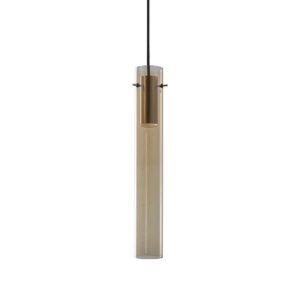 LED пендел Ideal Lux Flam SP 353869 с цилиндричен дифузер от гладко кехлибарено стъкло