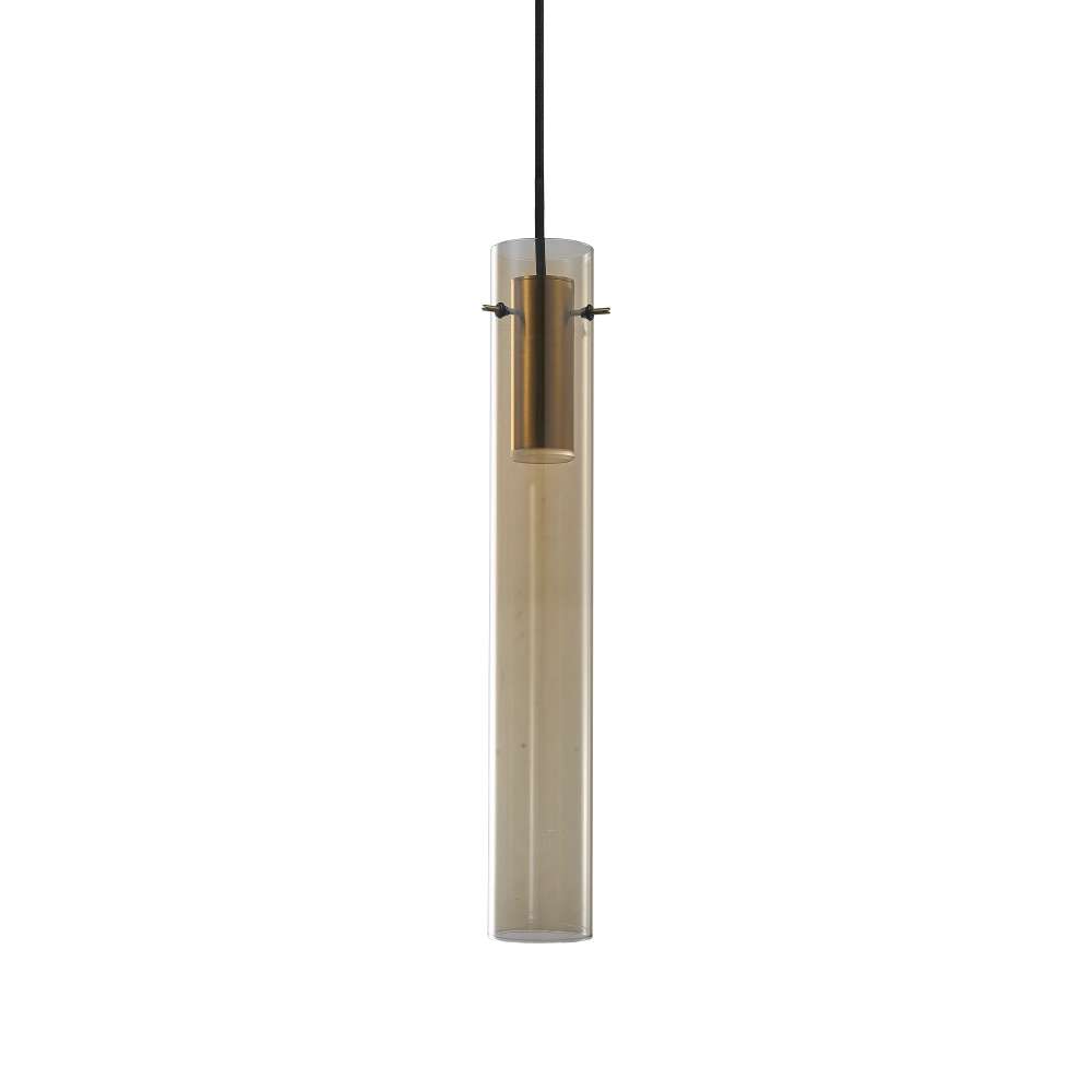 LED пендел Ideal Lux Flam SP 353869 с цилиндричен дифузер от гладко кехлибарено стъкло