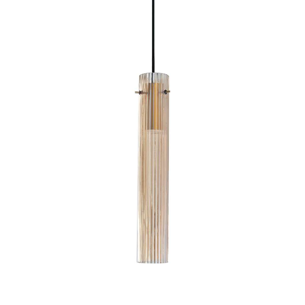 LED пендел Ideal Lux Flam SP 353890 с цилиндричен дифузер от оребрено кехлибарено стъкло