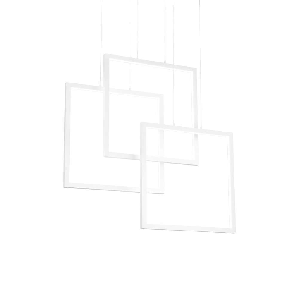 Пендел Ideal Lux Frame SP Quadrato 253596 - бяла метална рамка с опални дифузери