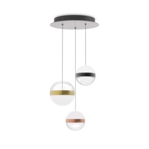 Пендел Ideal Lux Galaxy SP3 342993 с 3 акрилни сфери и метални пояси в никел месинг и мед
