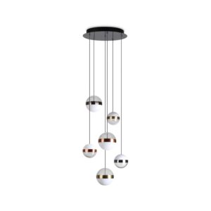 Пендел Ideal Lux Galaxy SP6 321172 с 6 акрилни сфери и метални пояси в никел месинг и мед