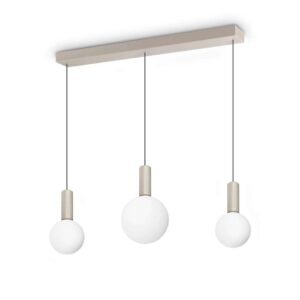 Троен LED пендел Ideal Lux Odeon SP3 349213 с три бели стъклени сфери върху продълговата таванна розетка