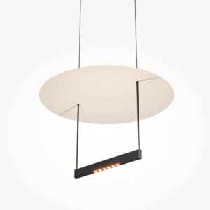 Белият кръгъл абажур и долният черен модул на Maytoni Ambience MOD280PL-L23B3K1, видени под ъгъл