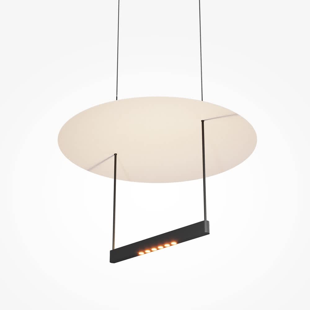 Белият кръгъл абажур и долният черен модул на Maytoni Ambience MOD280PL-L23B3K1, видени под ъгъл