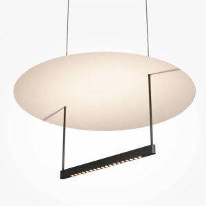Maytoni Ambience MOD280PL-L30B3K1 - изглед под ъгъл Белият кръгъл абажур и долният черен модул на Maytoni Ambience MOD280PL-L30B3K1, видени под ъгъл