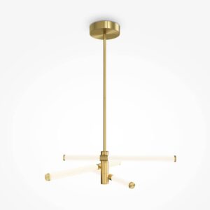 Maytoni Axis MOD106PL-L28G3K със златиста таванна розетка и три пресичащи се светлинни тръби