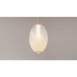 LED пендел Maytoni Bruma MOD397PL-L19CH2.7K с издължен овален абажур от бяло релефно стъкло и хромирани елементи