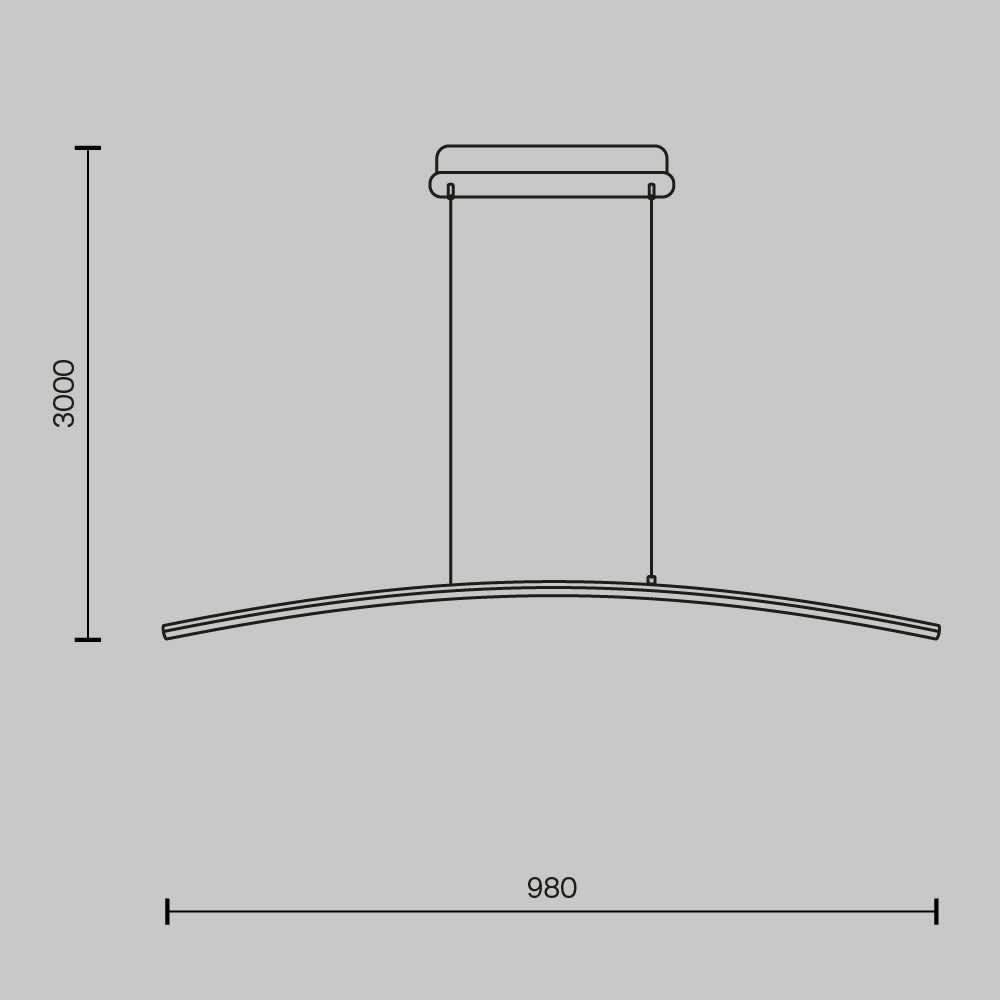 Схема с размери на Maytoni Curve MOD243PL-L18BK - дължина 980 мм и височина 3000 мм