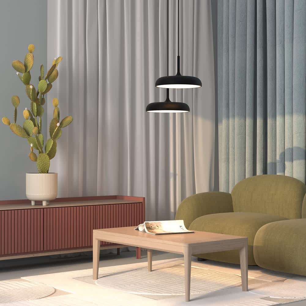 Черни пендели Maytoni Gerhard MOD189PL-L18B3K1 в дневна над ниска маса