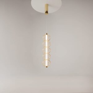Maytoni Golden Cage MOD216PL-L10G3K в цял ръст с пет златисти метални сфери и таванна розетка