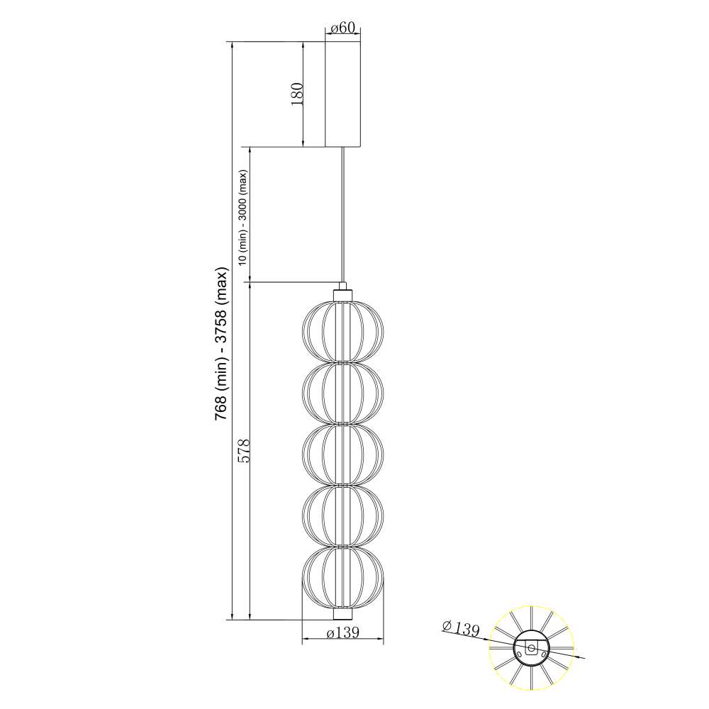 Размерна схема на Maytoni Golden Cage MOD216PL-L10G3K