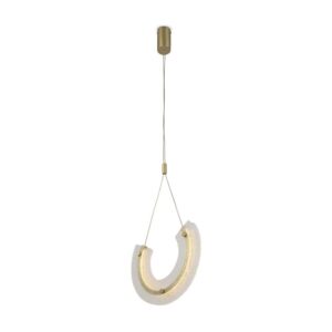 Maytoni Maya P091PL-L18G3K - изглед под ъгъл Стъкленият полумесец и златистият профил на Maytoni Maya P091PL-L18G3K, видени под ъгъл