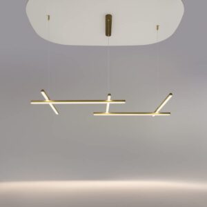 Златен LED пендел Maytoni Radiance MOD278PL-L50G3K с включена светлина на сив фон