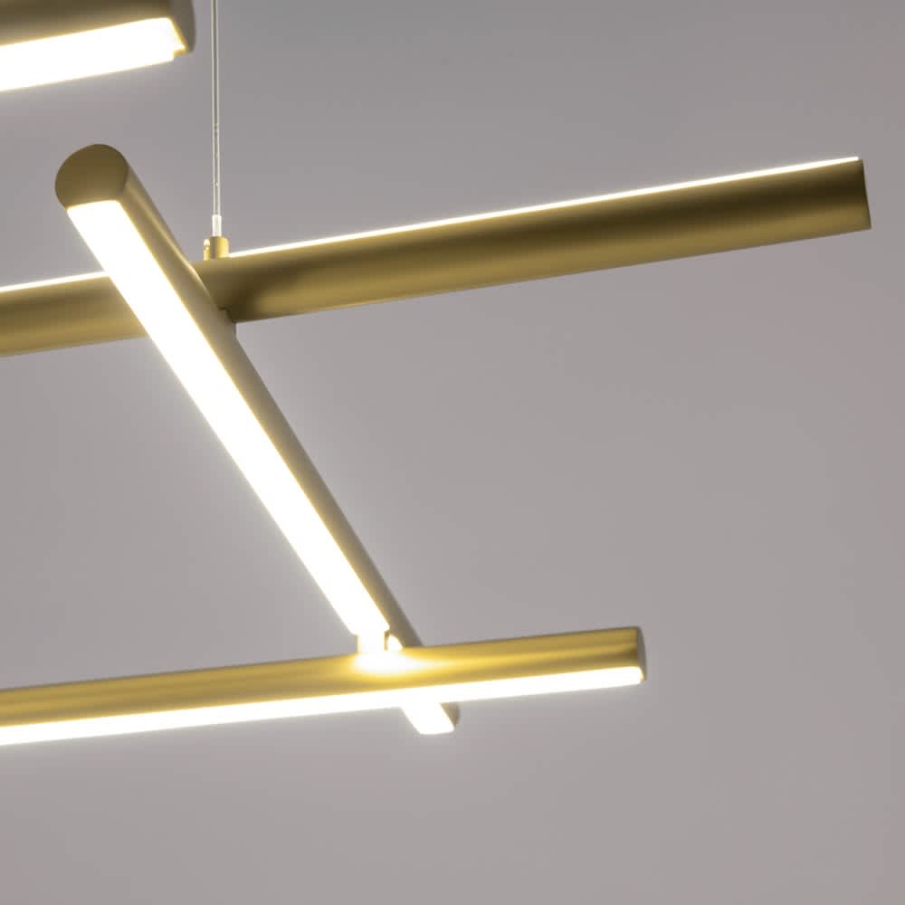 Пресичащите се златни елементи и белите дифузери на Maytoni Radiance MOD278PL-L86G3K