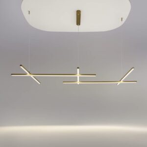Златен LED пендел Maytoni Radiance MOD278PL-L86G3K1 с включена светлина на сив фон