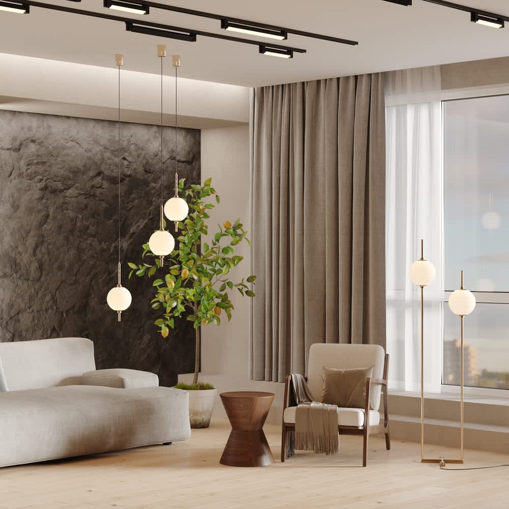 Maytoni The Sixth Sense Z020PL-L6BS3K - пенделите и лампионът в цвят месинг в интериор