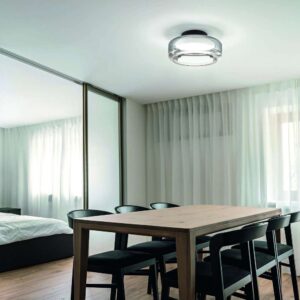 Плафон Ideal Lux Topico PL D25 333007 с черна основа и двоен стъклен дифузер на тавана над маса