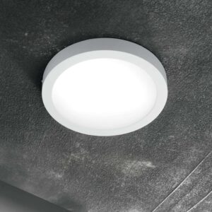 Ideal Lux Universal Round 321752 - общ интериорен кадър на серията с бял кръгъл плафон върху сив таван
