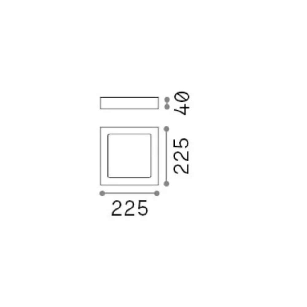 Размерна схема на Ideal Lux Universal 138640 - дължина 22,5 см, широчина 22,5 см и височина 4 см