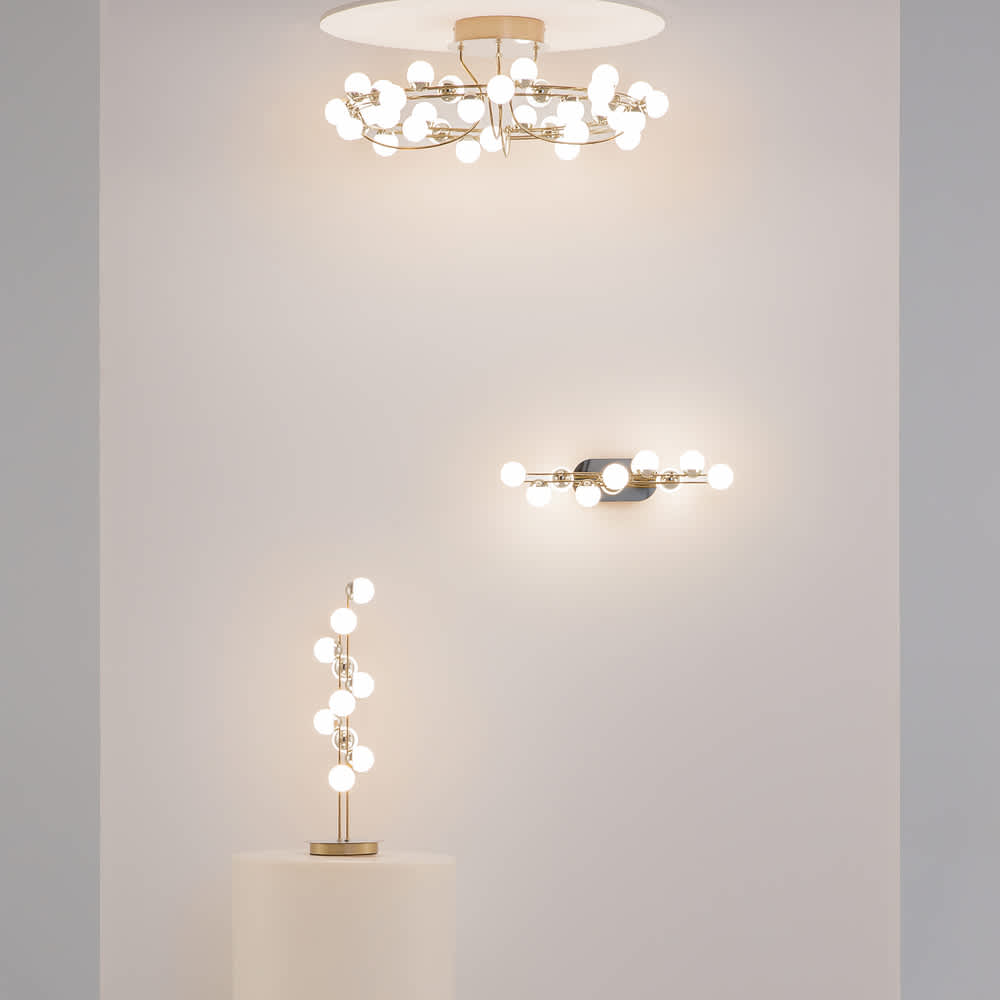 Плафон Maytoni Tessara MOD081CL-L36G3K с аплик и настолна лампа Tessara в студийна композиция