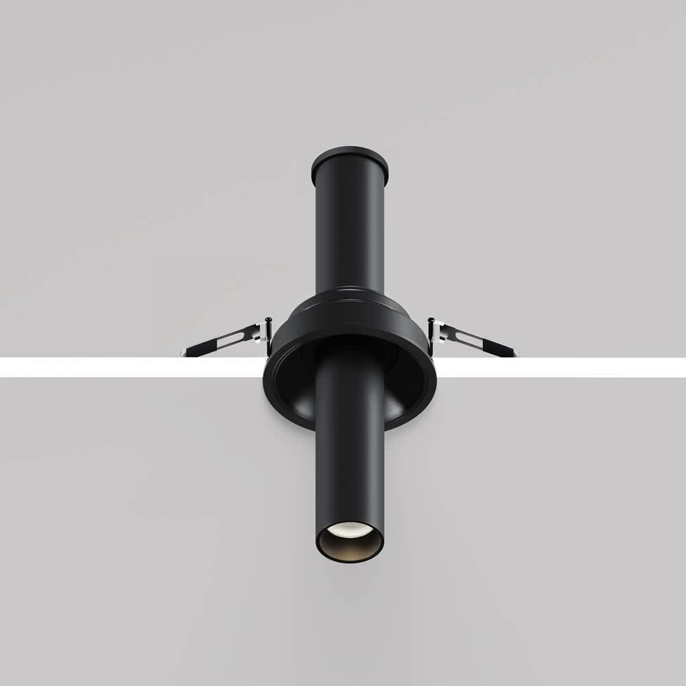LED спот за вграждане Maytoni Focus T C140RS-L200-7W3K-B, черен, изглед на изтеглянето и пружинния монтаж