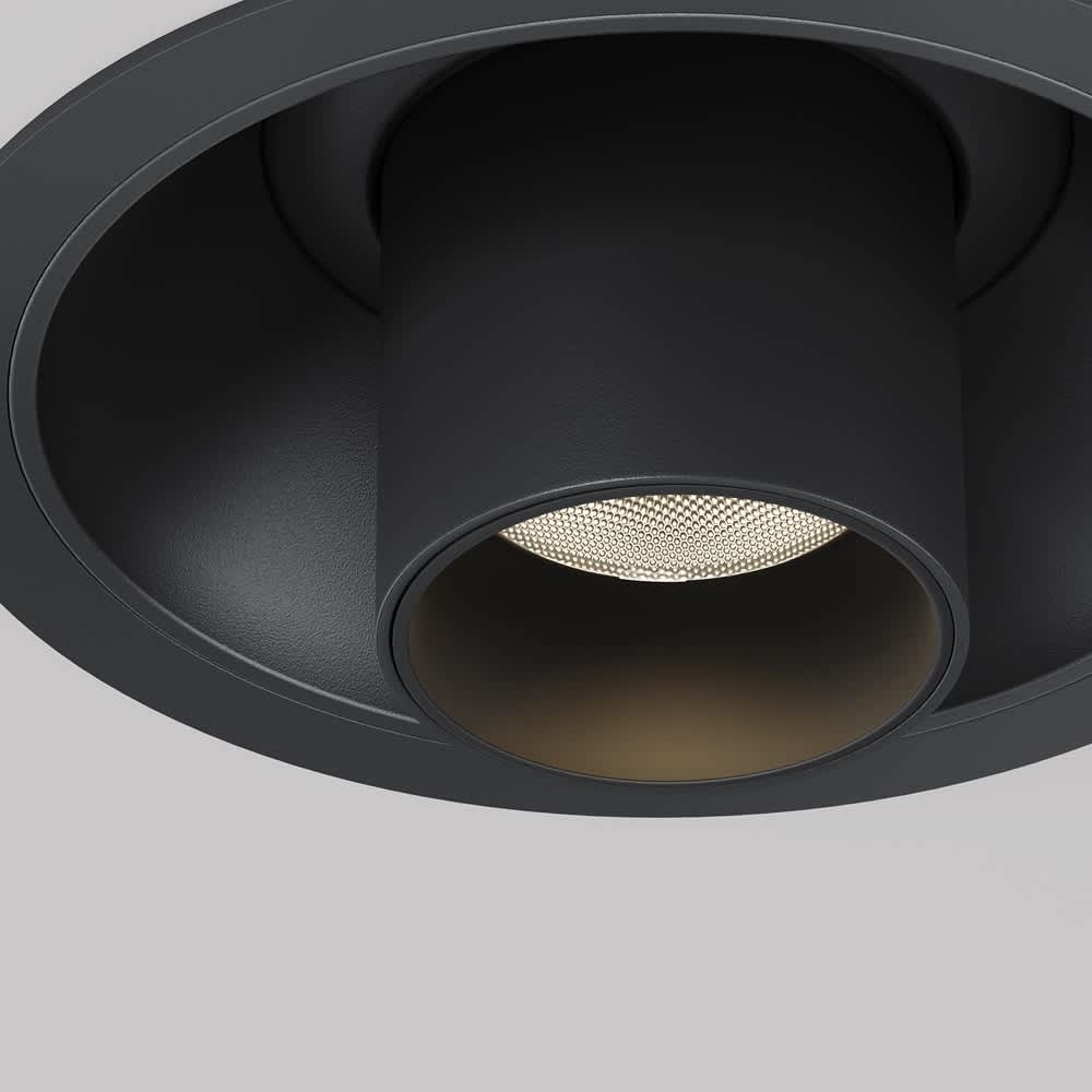 LED спот за вграждане Maytoni Focus T C140RS-L200-7W3K-B, черен, детайл на оптиката и кръглата черна рамка