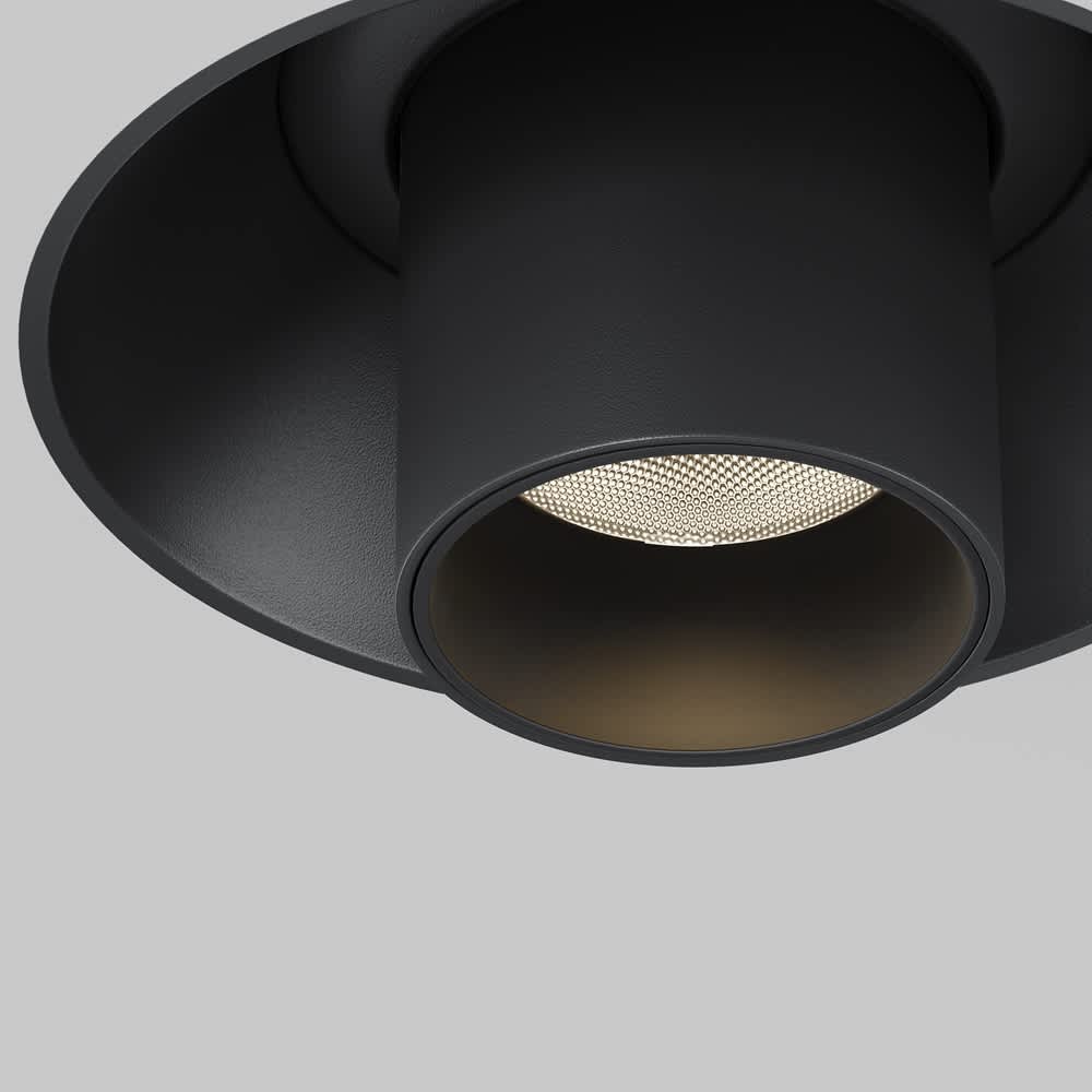 LED спот за вграждане Maytoni Focus T C140TRS-L300-7W3K-B, черен, детайл на оптиката и черната вътрешна основа