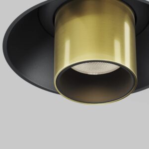 LED спот за вграждане Maytoni Focus T C140TRS-L300-7W3K-BBS, черен и месинг, детайл на оптиката, месинговия цвят и черната основа