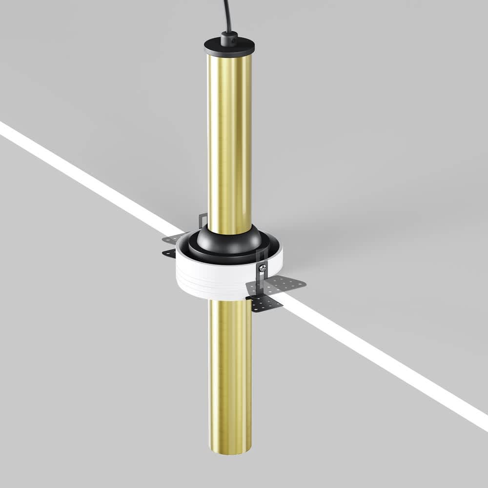 LED спот за вграждане Maytoni Focus T C140TRS-L300-7W3K-BBS, черен и месинг, детайл на скритата монтажна основа и кабела