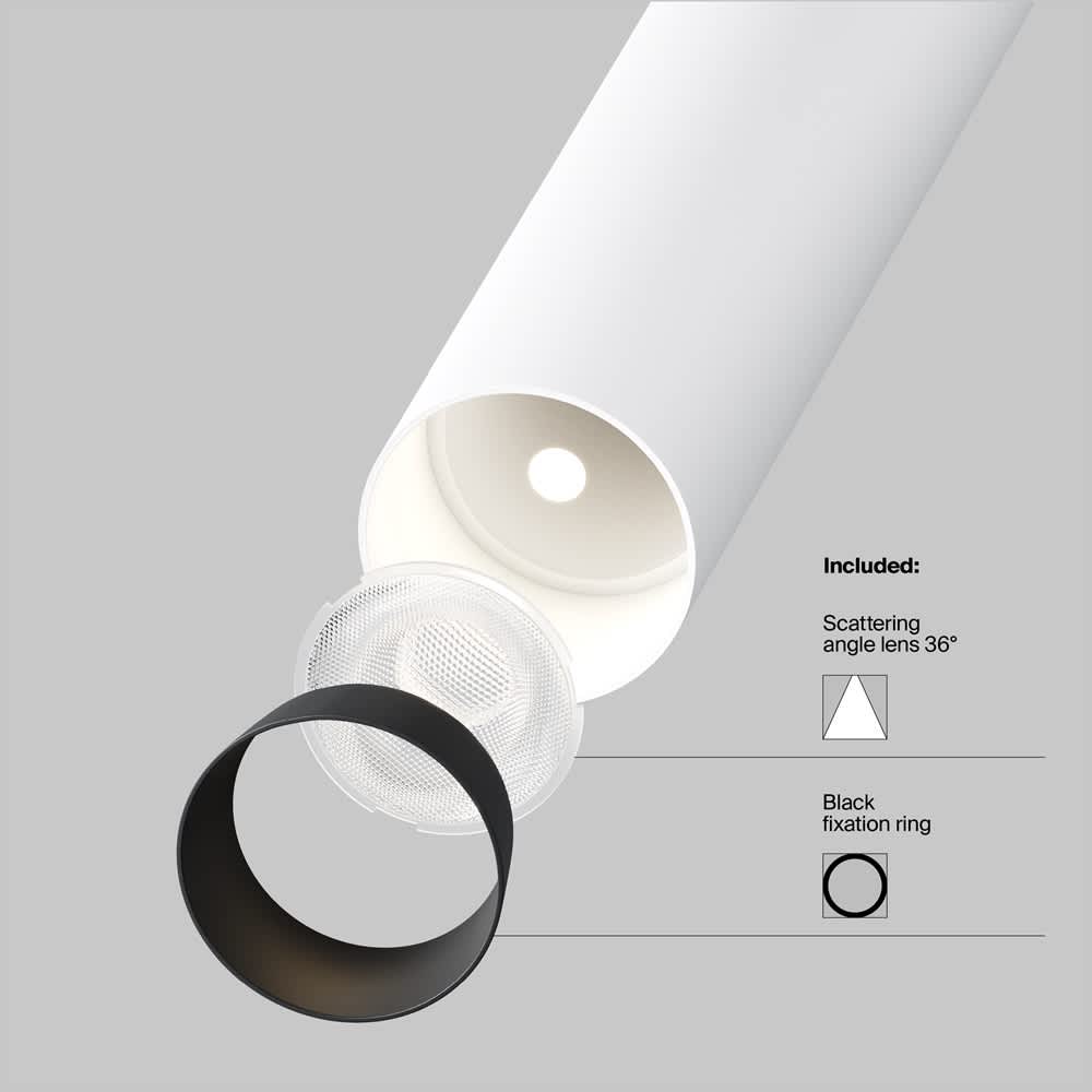 LED спот за вграждане Maytoni Focus T C140TRS-L300-7W3K-W, бял, схема на включените леща 36° и черен фиксиращ пръстен