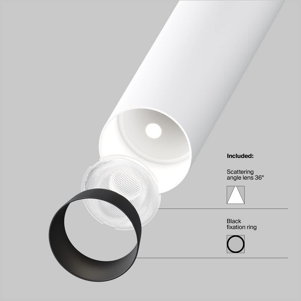 LED спот за вграждане Maytoni Focus T C141RS-L125-6W3K-W, бял, схема на включените леща 36° и черен фиксиращ пръстен