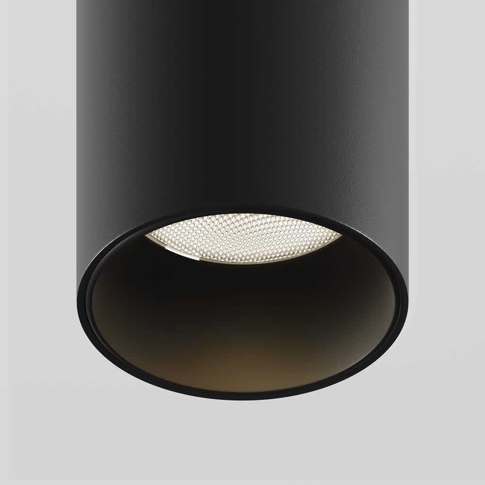 LED спот за вграждане Maytoni Focus T C141RS-L300-6W3K-B, черен, детайл на оптиката и черния цилиндричен корпус