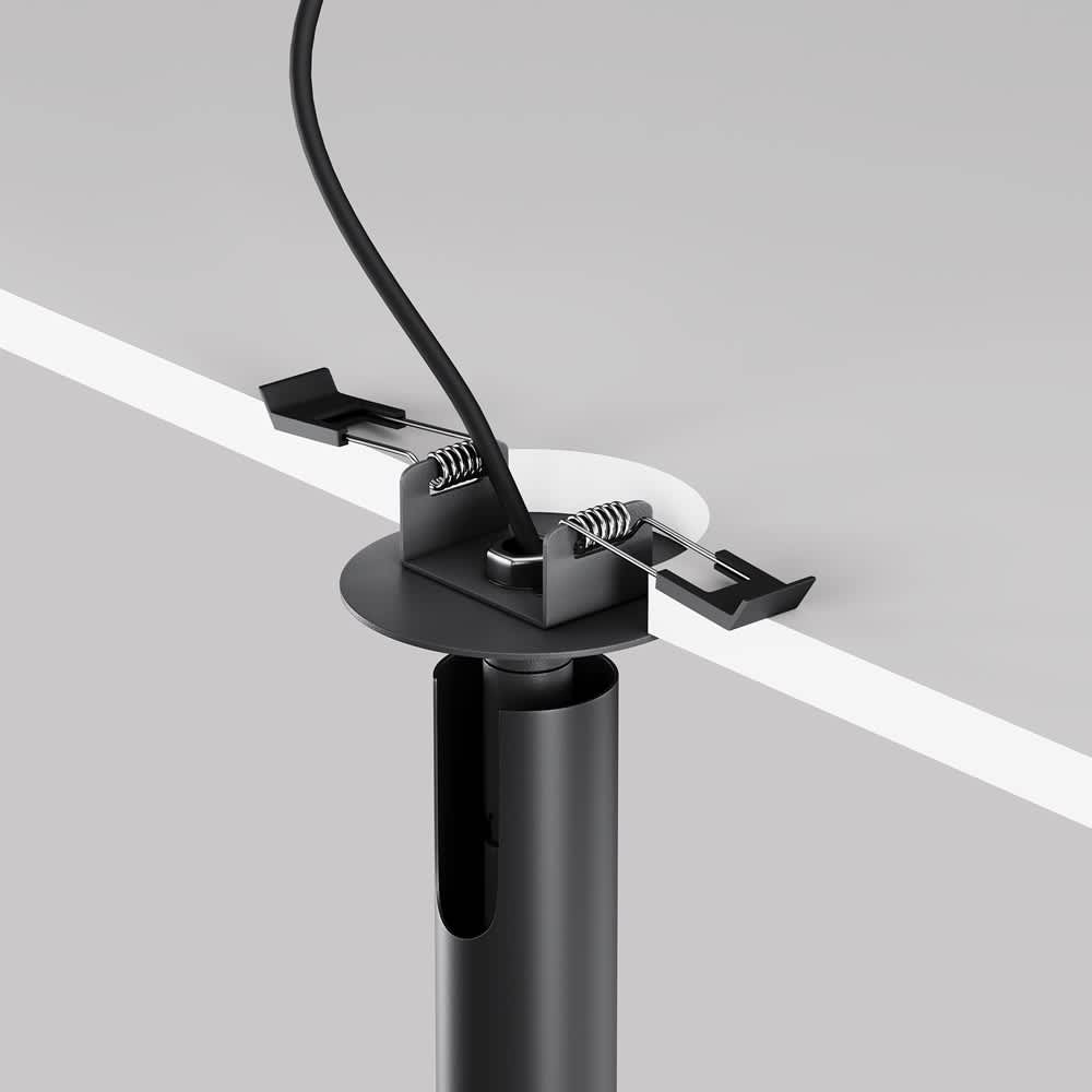 LED спот за вграждане Maytoni Focus T C141RS-L300-6W3K-B, черен, детайл на кабела, пружините и вградената основа