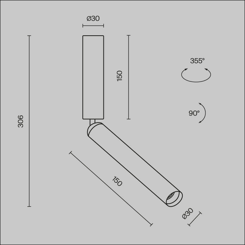 LED спот за повърхностен монтаж Maytoni Focus T C142CL-6W3K-BS 6W 3000K Ø3 см месинг - схема с размери